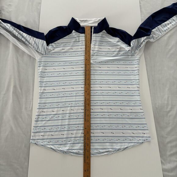 SanSoleil 1/4 Zip Pullover Womens Large Blue White Print UV 50 Golf Pickleball - Picture 10 of 16